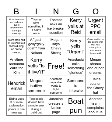 Will's Bingo Card Bingo Card