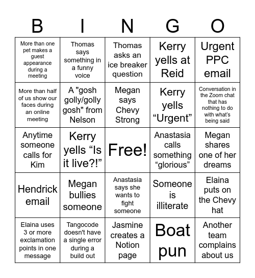 Will's Bingo Card Bingo Card