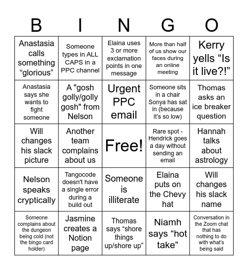 Megan's Bingo Card Bingo Card