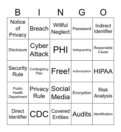Henry Schein HIPAA BINGO! Bingo Card