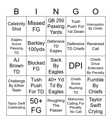Super Bowl LIX Bingo Card