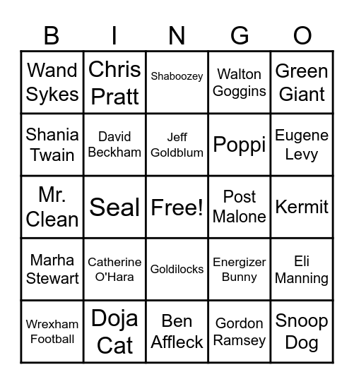 Super Bowl Commercials Bingo Card