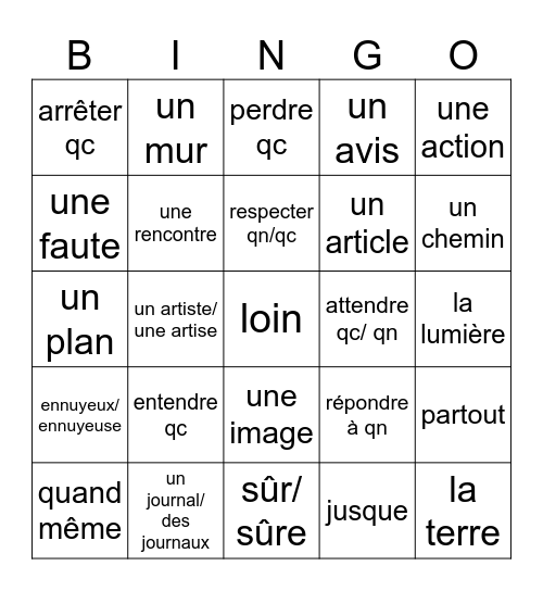 Unité 2 Atelier B Bingo Card