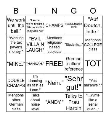 Herr Barnes Bingo Card