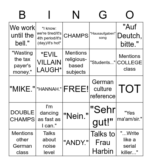Herr Barnes Bingo Card