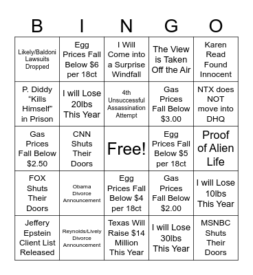 Lisa's 2025 Predictions Bingo Card