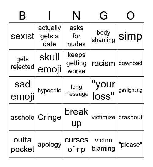 nice guys bingo Card