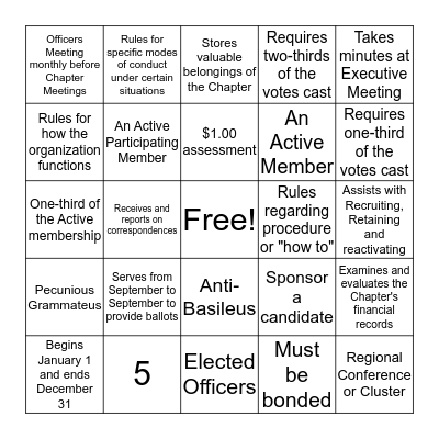 PSI Gama Omega Bingo Card