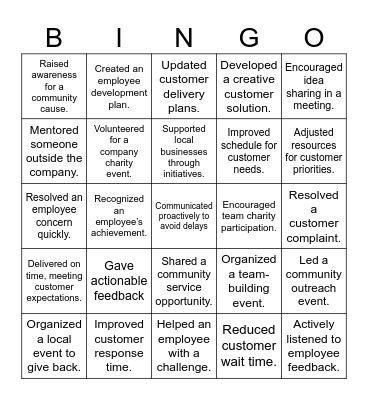 Service and People Bingo Card