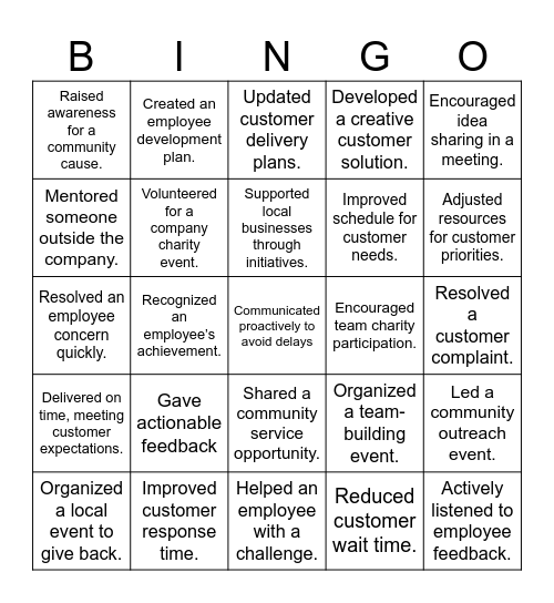 Service and People Bingo Card