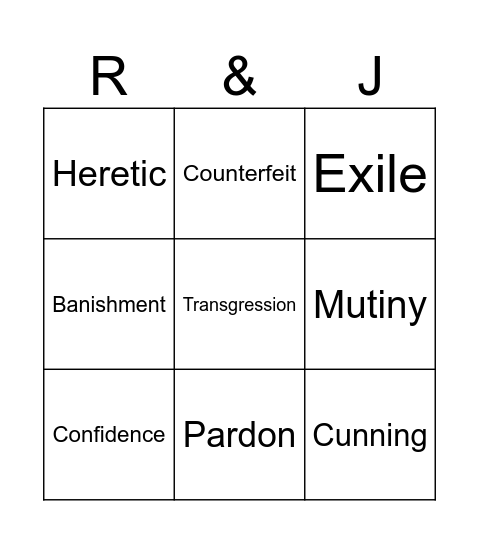 Romeo & Juliet Act I - III Vocab BINGO Card
