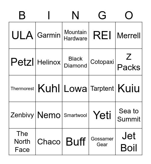 Gear Brand Bingo Card