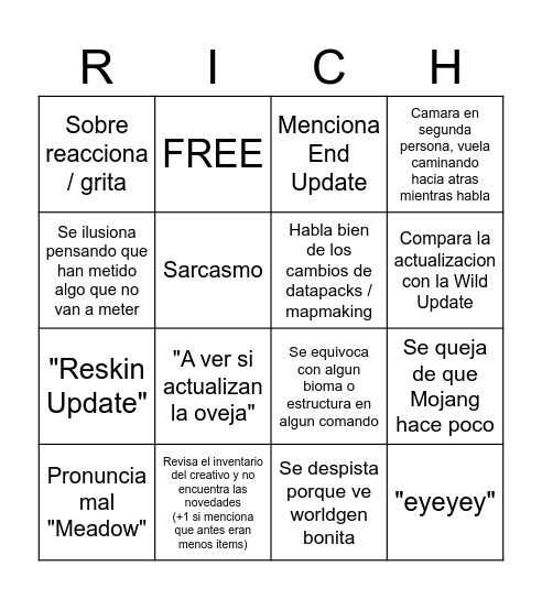 RichMC 25w06a Primeras Impresiones Bingo Card