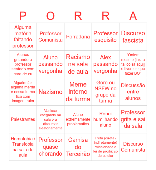 Bingo do Inferno Bingo Card