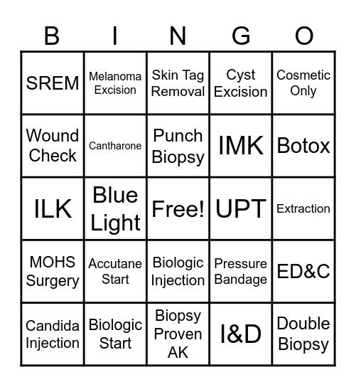 PROCEDURE BINGO Card