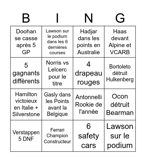 Untitled Bingo Card