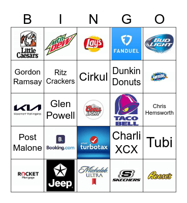 Super Bowl Ad Bingo Card