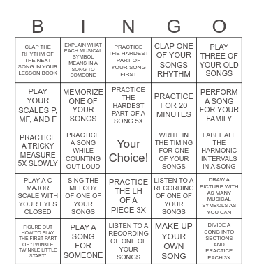 PIANO PRACTICE Bingo Card