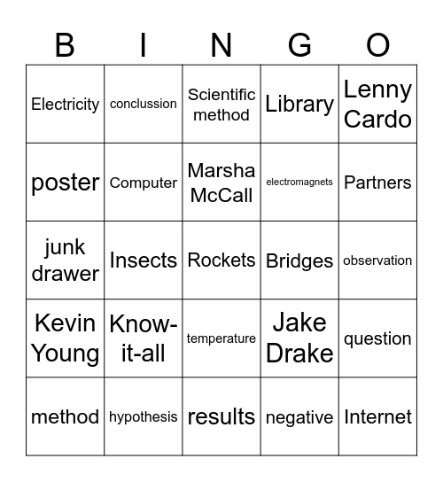 Jake Drake Know It All Bingo Card