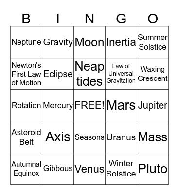 Astronomy  Bingo Card