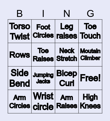 Exercise Bingo! Bingo Card