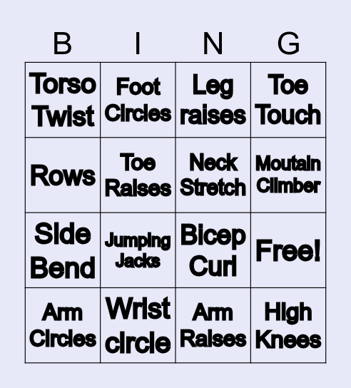 Exercise Bingo! Bingo Card