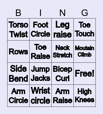 Exercise Bingo! Bingo Card