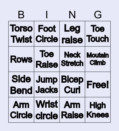 Exercise Bingo! Bingo Card