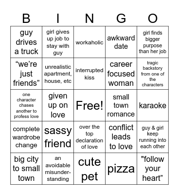 Valentine Movie Bingo Card