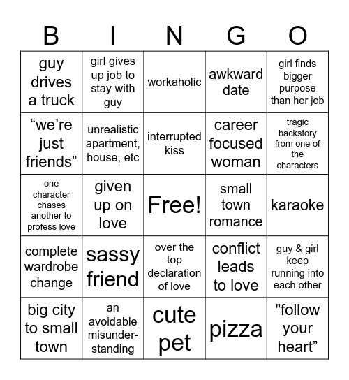 Valentine Movie Bingo Card