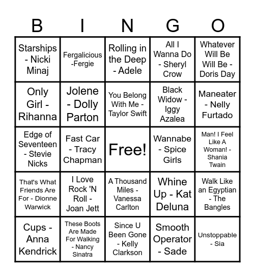 Women Artist Bingo Card