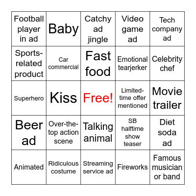 Super Bowl Commercial Bingo Card