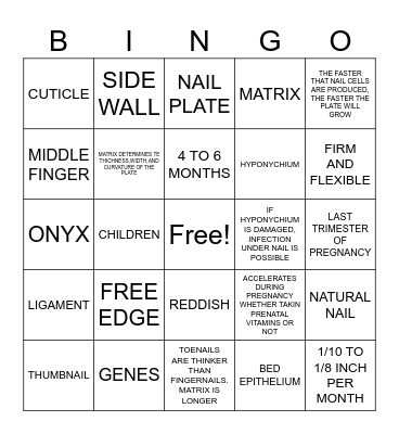 NAIL STRUCTURE AND GROWTH Bingo Card