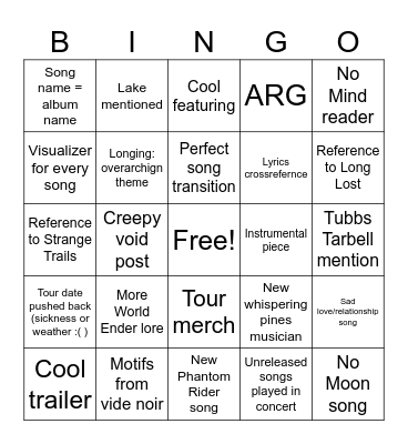 Lord Huron new album predictions (06.02.25) Bingo Card