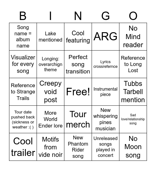 Lord Huron new album predictions (06.02.25) Bingo Card