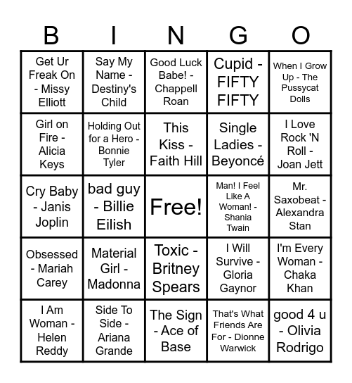 Women Artist Bingo! Bingo Card