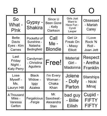 Women Artist Bingo! Bingo Card