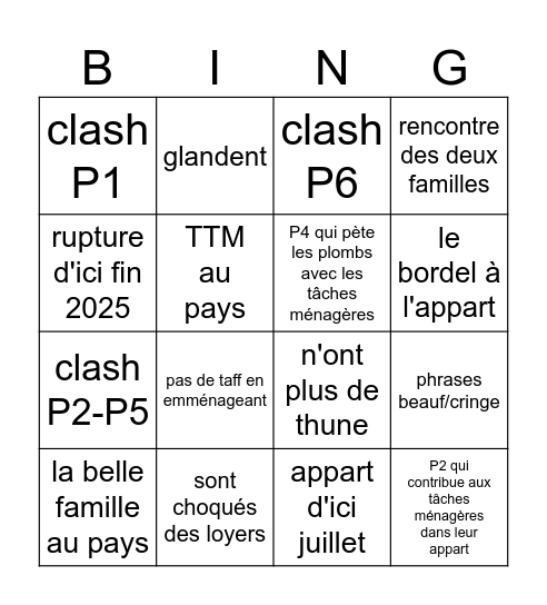le couple goal Bingo Card