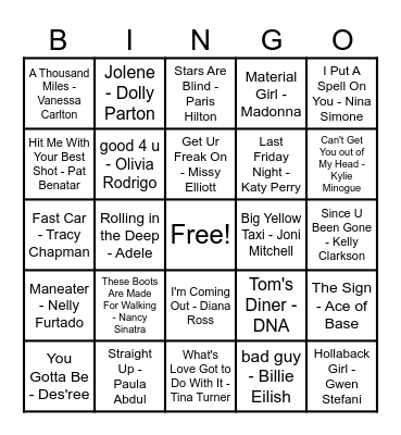 Women Artist Bingo! Bingo Card