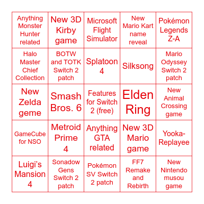 Switch 2 Direct 4.2.2025 Bingo Card