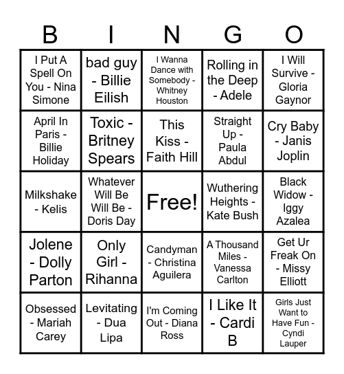Women Artist Bingo! Bingo Card