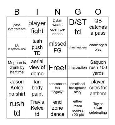 BASIN SUPERBOWL BINGO Card
