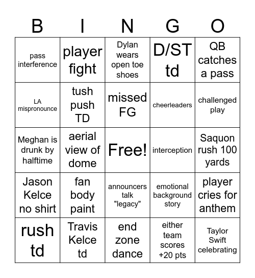 BASIN SUPERBOWL BINGO Card