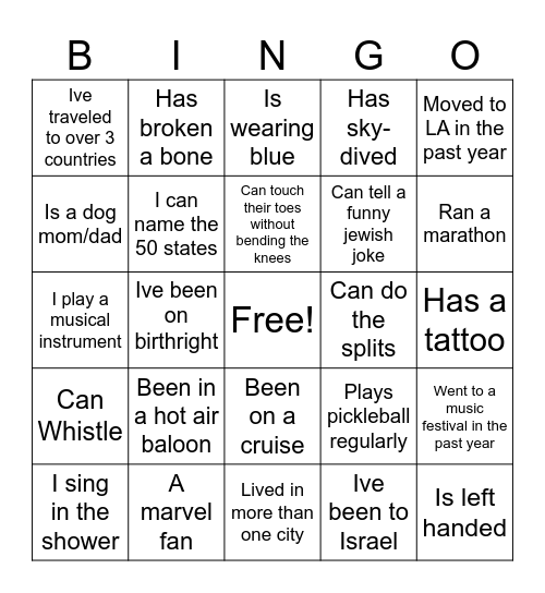 Tzabarim Bingo! Bingo Card