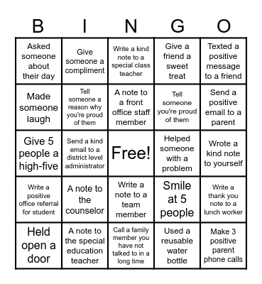 Kindness BINGO Card