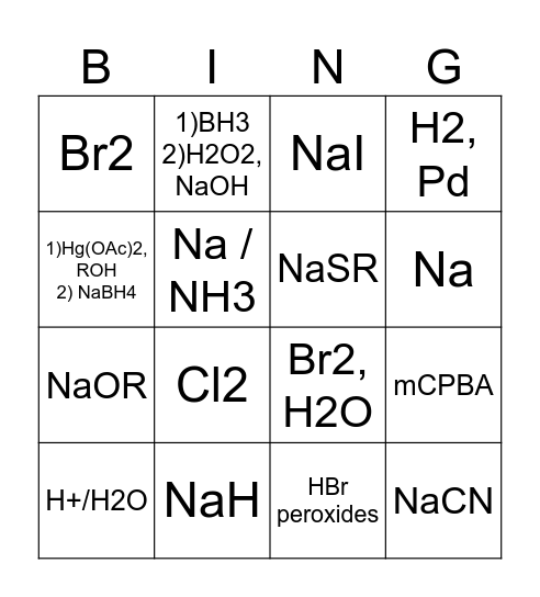 Organic 1 Reagent Bing Bingo Card