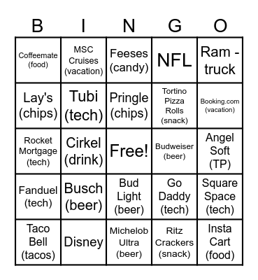 Commercial Bingo Card