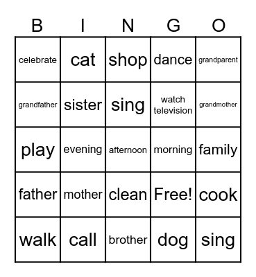 Family Bingo Card
