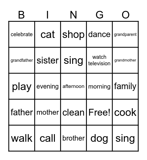 Family Bingo Card