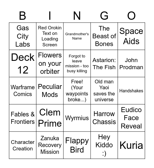 Warframe Bingo Card